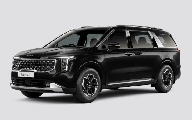 A black Kia Carnival people carrier