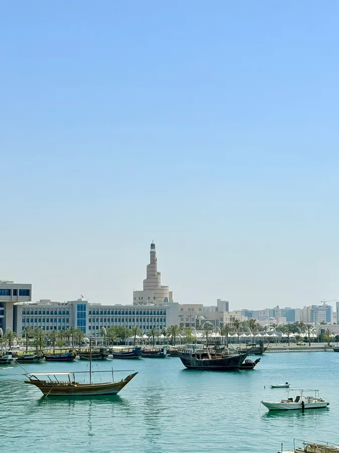The dhow harbour on a clear Doha morning